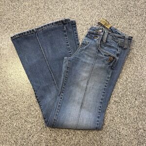 Vintage Hint Jeans Womens Juniors 3 27x32 Low Rise Flare Y2K Sailor Button Flap